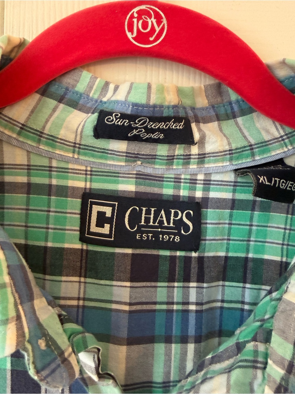 Chaps Men’s Short-Sleeve Plaid Button-Down Shirt - Green & Blue size XL - Picture 3 of 4